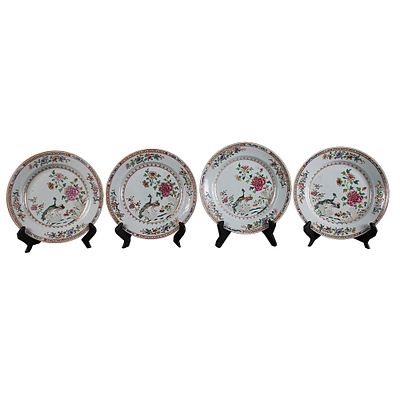 4 PIATTI - 4 PIATTI in porcellana dipinti in policromia a motivi floreali e volatili maestranze 