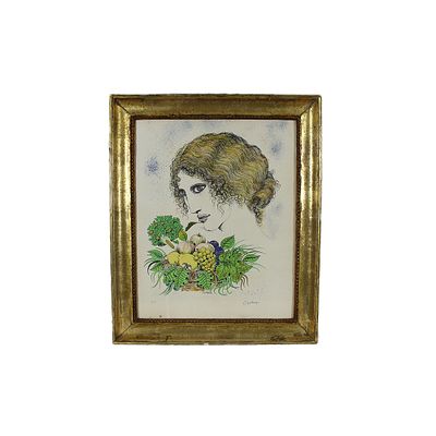 CARUSO - CARUSO prova d'autore dentro bella cornice a canna ciaccata dorata ad argento e mecca 