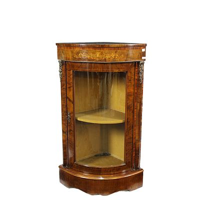 ANGOLIERA VITTORIANA - ANGOLIERA VITTORIANA in radica di noce con tarsie in bosso arricchita da 