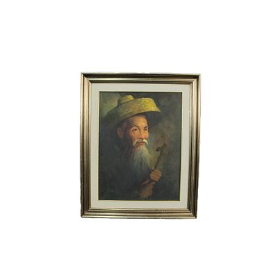 OLIO SU TELA - OLIO SU TELA raffigurante anziano orientale, firma in basso a sx R. Chan XX secolo 