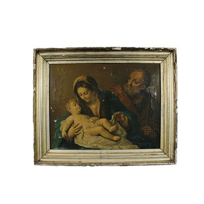 CORNICE - CORNICE in legno dorato contenente stampa telata raffigurante sacra famiglia Sicilia 