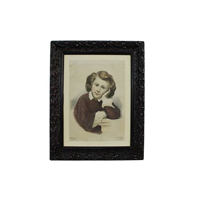 STAMPA COLORATA - STAMPA COLORATA raffigurante fanciulla dentro cornice in legno e pastiglia 