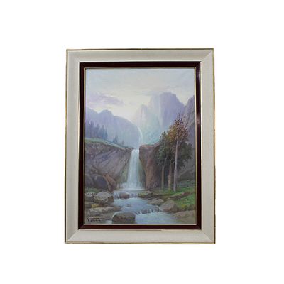 OLIO SU TELA - OLIO SU TELA raffigurante paesaggio con cascata firmato in basso d/x Vincenzo Udine 