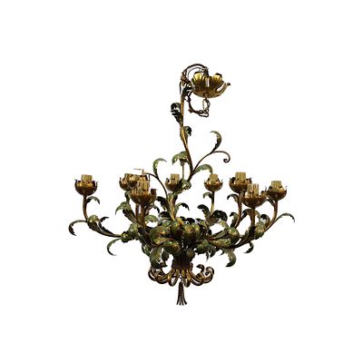 LOTTO OGGETTI VARI - LOTTO COMPOSTO DA 1 lampadario in ferro battuto dorato e placcato a 9 luci ed 