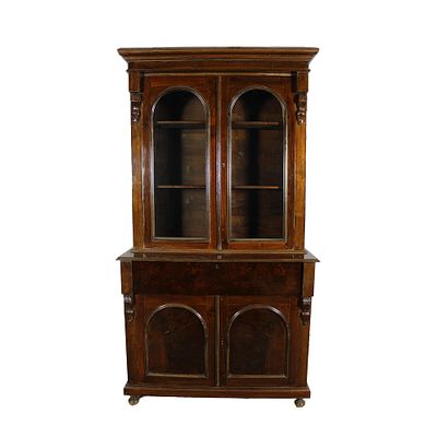 VETRINA DOPPIO CORPO - VETRINA DOPPIO CORPO in legno di mogano a 2 ante a vetro nella parte 