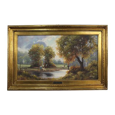 GUY DE SIMONI - GUY DE SIMONI olio su tela raffigurante poeasia campestre dal titolo Il Torrente 