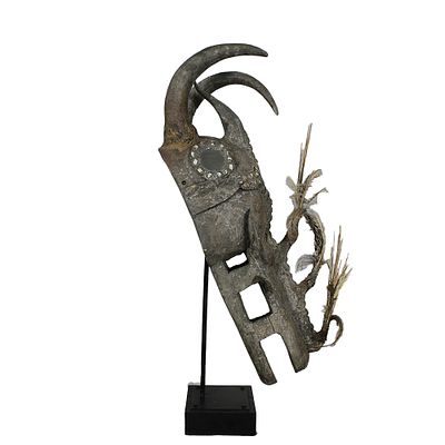MASCHERA CASCO WARAKUN - MASCHERA CASCO WARAKUN etnia Bamana in legno patina scura, penne di 