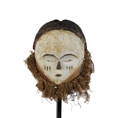 MASCHERA CASCO MIGHONDZI - MASCHERA CASCO MIGHONDZI etnia tsogho in legno pigmenti bianchi e neri 