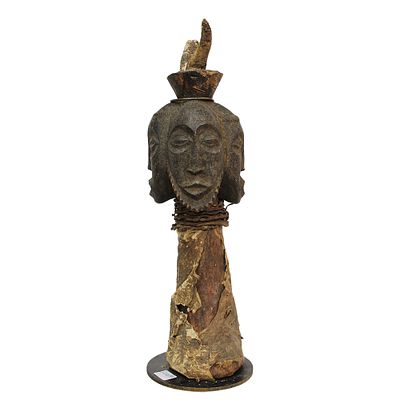 FETICCIO A 4 FACCE KABEJA - FETICCIO A 4 FACCE KABEJA etnia Hemba in legno patina bruna pelle di 