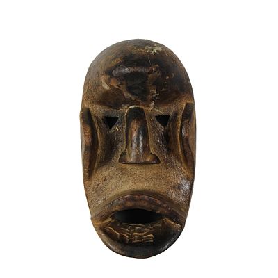 MASCHERA BUGLE O DAN O BASSA - MASCHERA BUGLE O DAN O BASSA in legno a patina bruna, maschera dai 