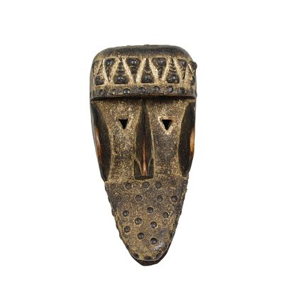 MASCHERA FACCIALE BUGLE - MASCHERA FACCIALE BUGLE etnia Grebo o Kru in legno patina scura stoffa 