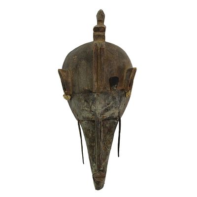 MASCHERA N'GOLO KUN - MASCHERA N'GOLO KUN etnia Marka in legno patina scura lamiera di rame e fili 