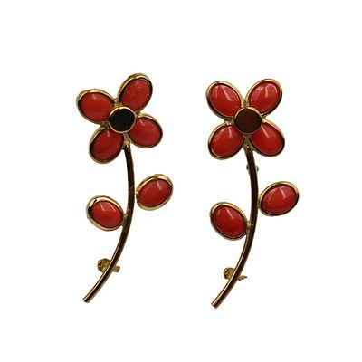 COPPIA SPILLE A FORMA DI RAMO FLOREALE - COPPIA SPILLE A FORMA DI RAMO FLOREALE in oro giallo 18 