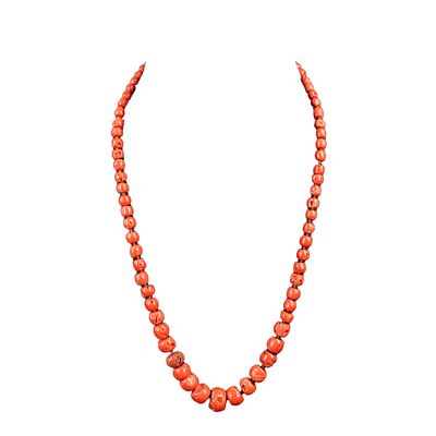 COLLANA - COLLANA in corallo mediterraneo composta da una fila di grani irregolari di colore rosso 