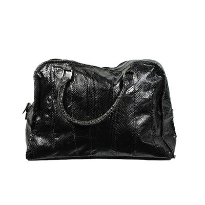 BEIRN, BORSA - BEIRN, BORSA in pelle di pitone nero modello a mano con doppio manico e chiusura a 