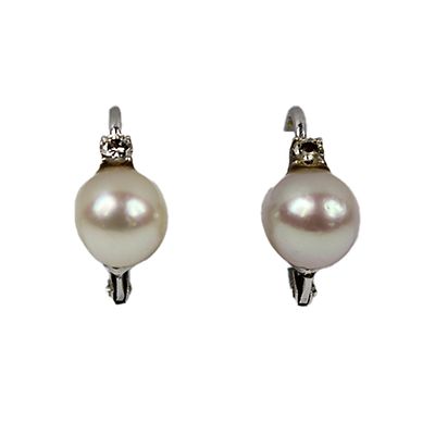 COPPIA DI ORECCHINI - COPPIA DI ORECCHINI in oro bianco 18 kt montati con perle coltivate di forma 