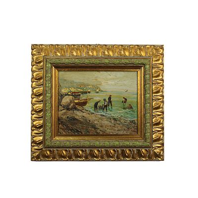 COPPIA OLII SU COMPENSATO - COPPIA OLI SU COMPENSATO raffigurante scene di vita marinara sulla 