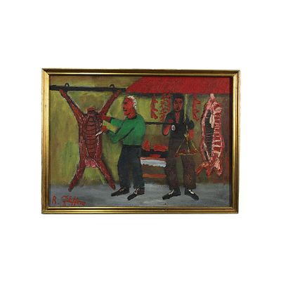 ROSARIO FILIPPONE - ROSARIO FILIPPONE Olio su tela "La Macelleria del Gobbo" 1990 h cm 50 x 70