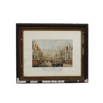 STAMPA COLORATA - STAMPA COLORATA raffigurante parata "London Bridge" dentro cornice in legno e 