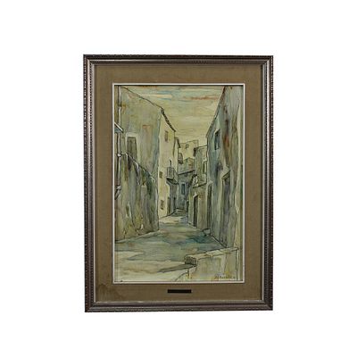 G. PETRUZZELLA - G. PETRUZZELLA dipinto olio su tela raffigurante scorcio di paese dentro cornice 