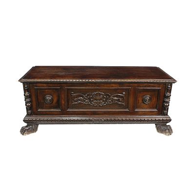 CASSAPANCA - CASSAPANCA in legno di noce scolpito piede a zampa di leone piano ribaltabile 