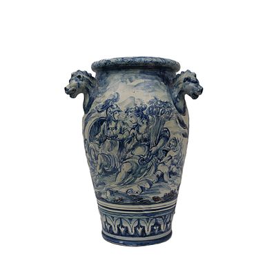 VASO - VASO in maiolica dipinto raffigurante paesaggio nei toni del blu manifattura G. Mazzotti 