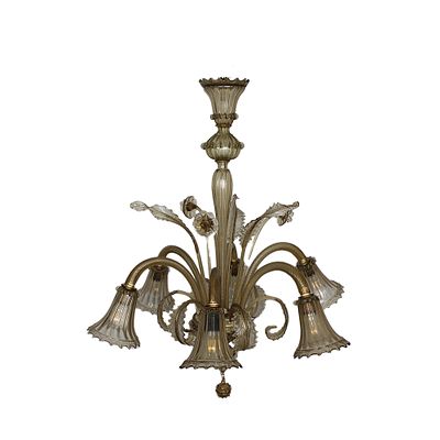 LAMPADARIO - LAMPADARIO in vetro di murano fum&eacute; a sei bracci Venezia fine XIX inizi XX 