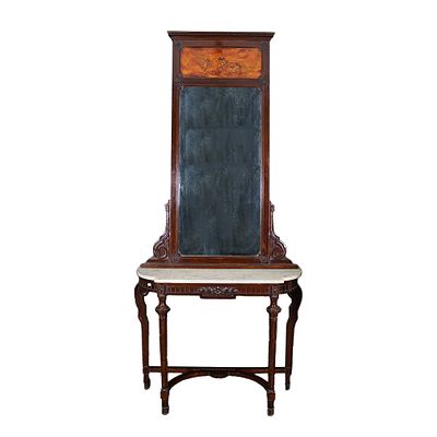 CONSOLLE CON SPECCHIERA - CONSOLLE CON SPECCHIERA in legno di noce con pannello dipinto 