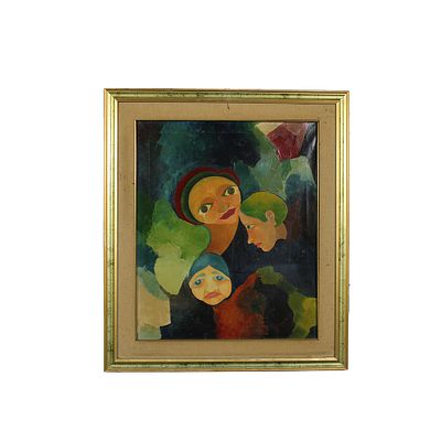 OLIO SU TELA - OLIO SU TELA a firma G. Caponetto raffigurante Visi dentro cornice in legno dorato 