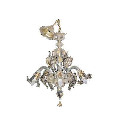 LAMPADARIO - LAMPADARIO in vetro di Murano a 5 braccia , rosette con lumeggiature in oro Italia XX 
