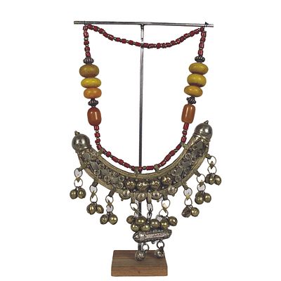 COLLANA MUZE' - COLLANA MUZE' etnia Harari in metallo argentato perle di vetro ed ambra, Le spose 
