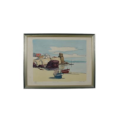 PROVA D'AUTORE - PROVA D'AUTORE Aldo Riso colorato a mano raffigurante paesaggio costiero con 