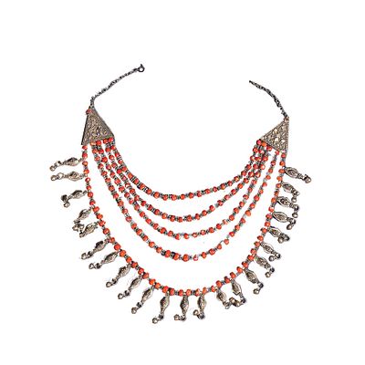 COLLANA MATRIMONIALE LAZAM - COLLANA MATRIMONIALE LAZAM in metallo argentato e corallo lavorazione 
