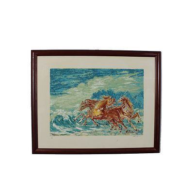 ALIGI SASSU - ALIGI SASSU litografia 75/100 raffigurante cavalli , firma in basso a dx a matita 