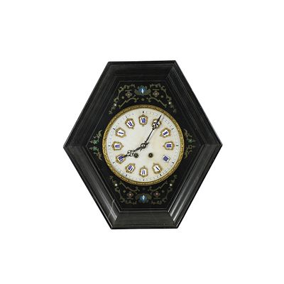 OROLOGIO A OCCHIO DI BUE - OROLOGIO A OCCHIO DI BUE in legno ebanizzato con tarsie in ottone e 