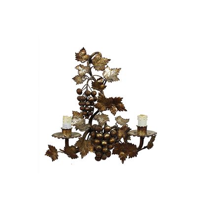 COPPIA DI APPLIQUE A DUE FIAMME - COPPIA DI APPLIQUE A DUE FIAMME in metallo dorato ad argento e 