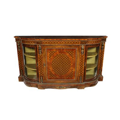 CREDENZA VITTORIANA - CREDENZA VITTORIANA in radica di noce con tarsia a marchetterie in varie 