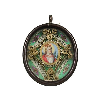 RELIQUIARIO CON MINIATURA - RELIQUIARIO CON MINIATURA raffigurante Santa Barbara dentro pendente 