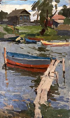 Клементьева Светлана Арсеньевна (1930-1970). &laquo;Мостки на реке&raquo;. 1970 год. Холст без подрамника 