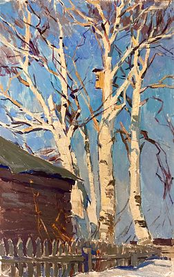 Клементьева Светлана Арсеньевна (1930-1970). &laquo;Весенние березы&raquo;. 1967 год. Бумага, масло. 47, &times; 