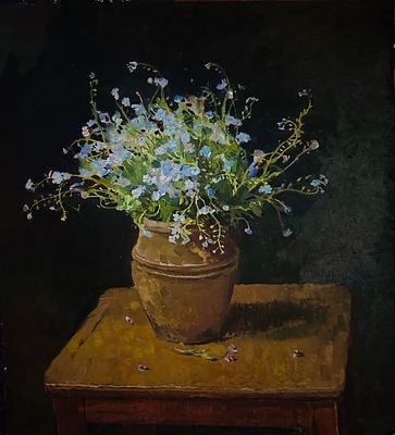 Кудрин Виктор Петрович (1925-1999). &laquo;Незабудки&raquo;. 1982 год. Картон, масло. 55 &times; 50 см. Из 