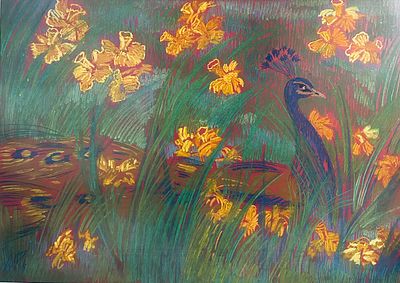 Алавердова Ирина Робертовна (1974-2021). &laquo;Павлин в Булонском лесу&raquo;. 2019 год. Бумага, пастель. 