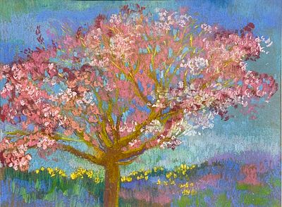 Алавердова Ирина Робертовна (1974-2021). &laquo;Цветущая сакура в SO&raquo;. 2019 год. Бумага, пастель. 