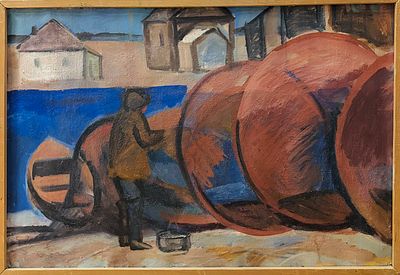 [СУРОВЫЙ СТИЛЬ] Расторгуев Евгений Анатольевич (1920-2009). &laquo;Починка сетей&raquo;. 1966 год. Картон 