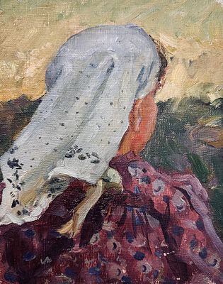 Расторгуев Евгений Анатольевич (1920-2009). &laquo;Белый платок. Женщина. Этюд&raquo;. 1950-е г. Холст на 