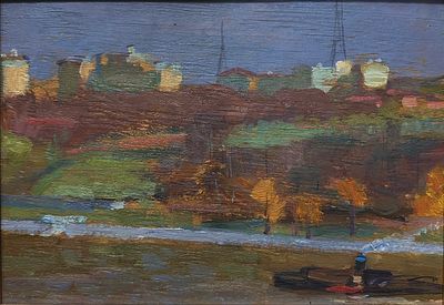 Расторгуев Евгений Анатольевич (1920-2009). &laquo;Москва-река&raquo;. 1960 год. Фанера, масло. 19 &times; 28 см. 