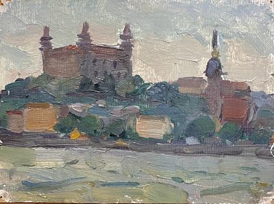 Гусева Тамара Петровна (1918-2002). &laquo;Братислава&raquo;. 1957 год. Картон, масло. 20 &times; 15 см. Из 