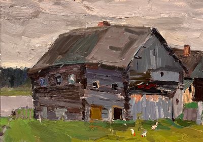 Бызова Злата Николаевна (1927-2013). &laquo;Русская деревня&raquo;. Картон, масло. 65 &times; 80 см. Злата 