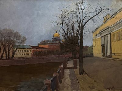 Сергеев Николай Сергеевич (1908-1989). &laquo;Вид на Исаакиевский собор&raquo;. Ленинград, 1976 год. Картон 
