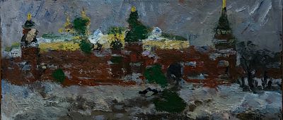 Меринов Алексей Иосифович (1942-2018). &laquo;Кремль&raquo;. 1989 год. Холст, масло. 40 &times; 90 см. Алексей 